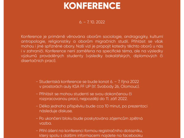 Studentská konference v Olomouci: 6. – 7. října 2022